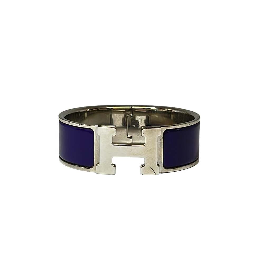 Hermès Clic Clac H Bangle Navy Silver Hardware Patent Leather